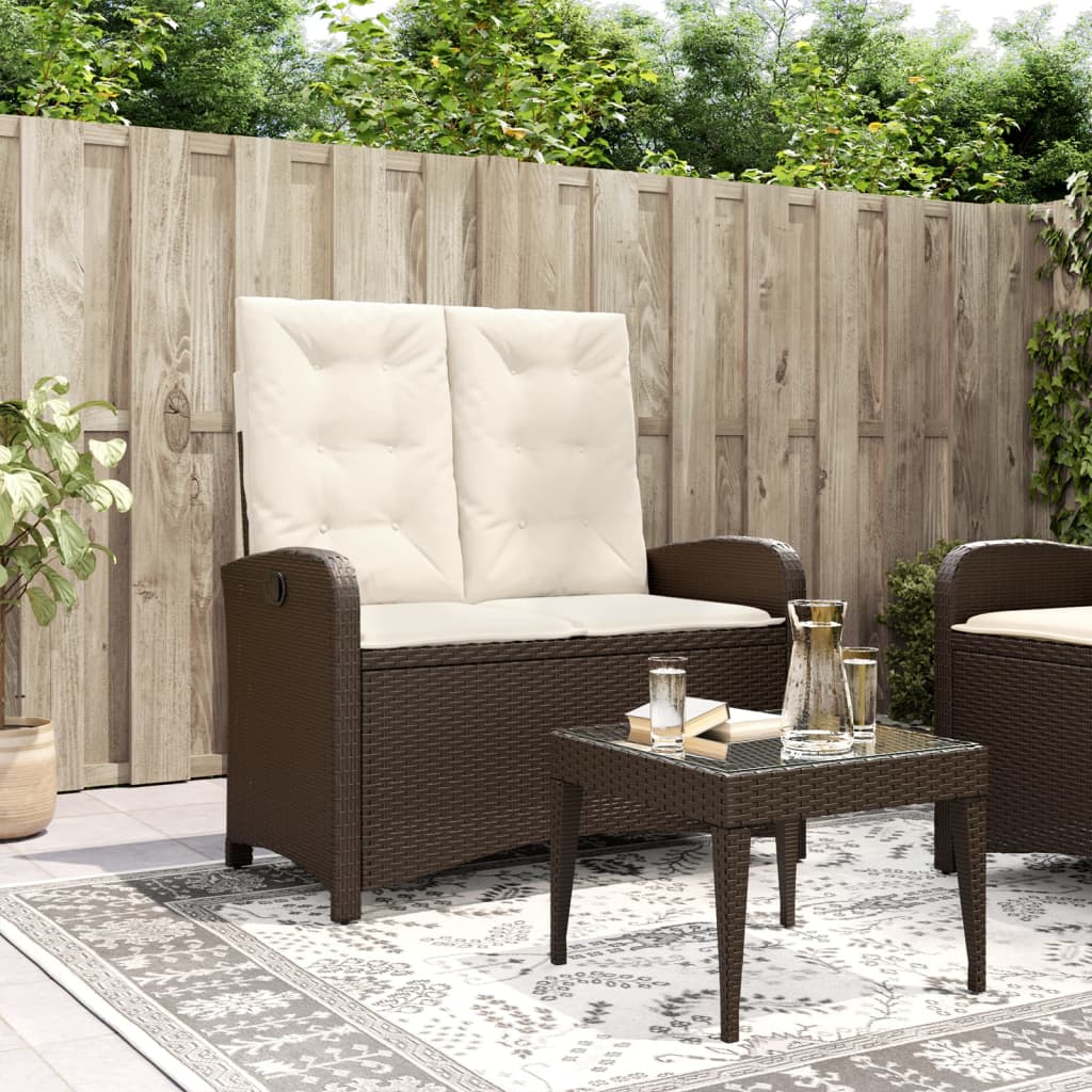 vidaXL Tuinbankje verstelbaar met kussens poly rattan zwart