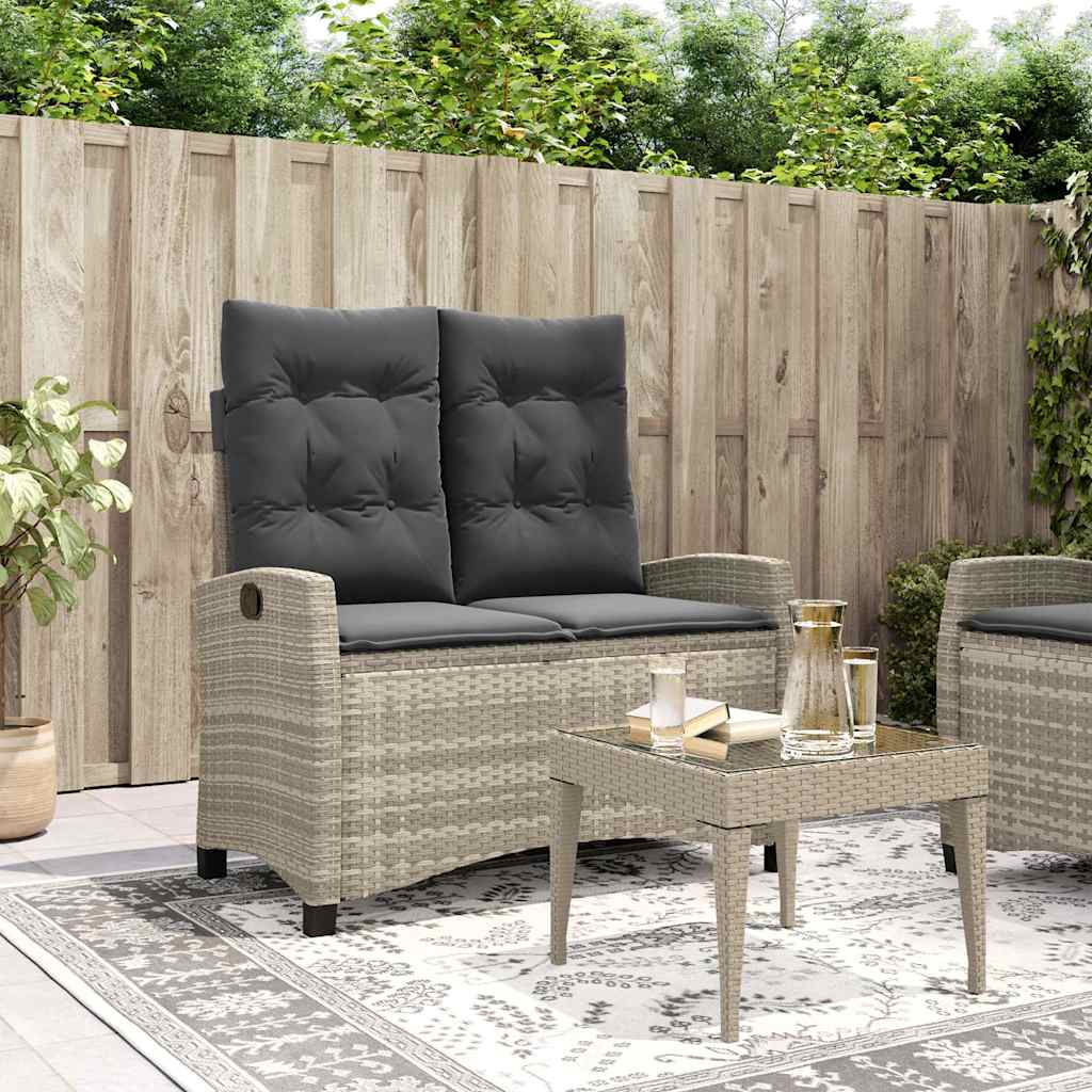 vidaXL Tuinbankje verstelbaar met kussens poly rattan zwart