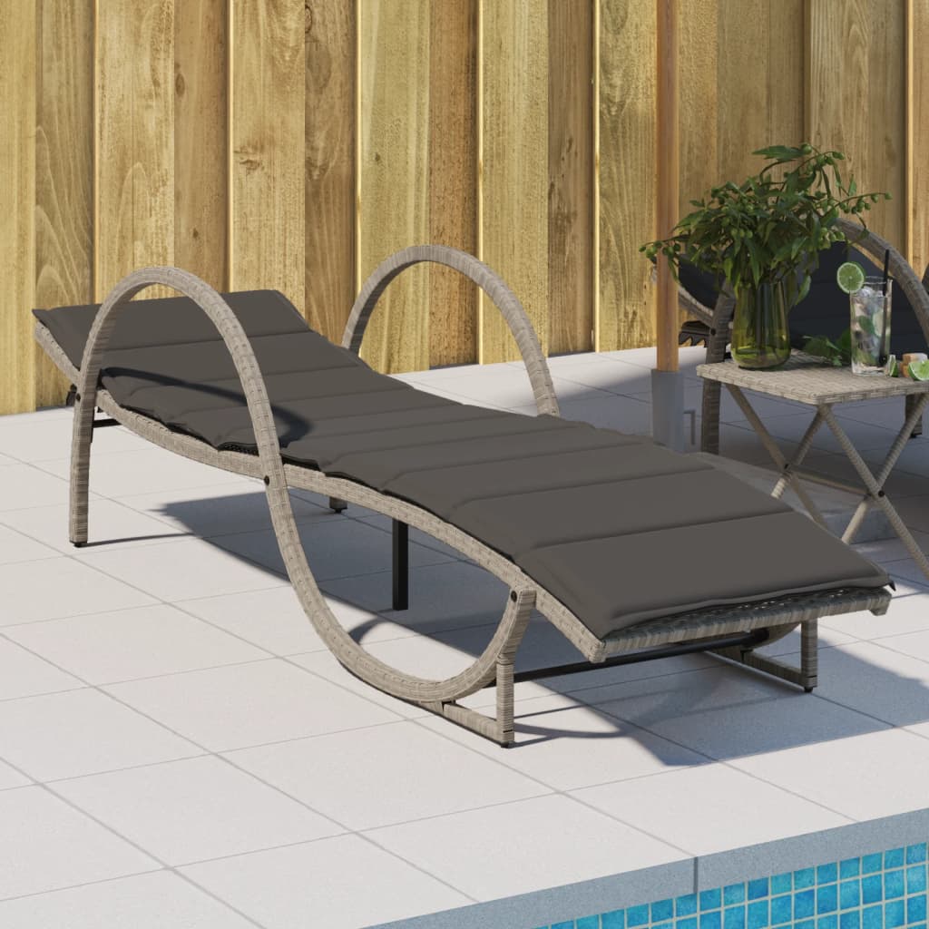 vidaXL Sun Lounger with Cushion 60x199x42 cm Poly Rattan Black