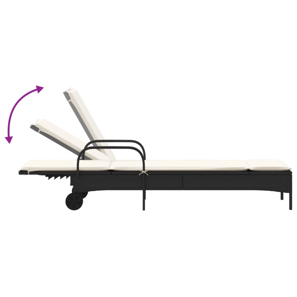 vidaXL Ligbed met wielen en kussen poly rattan zwart