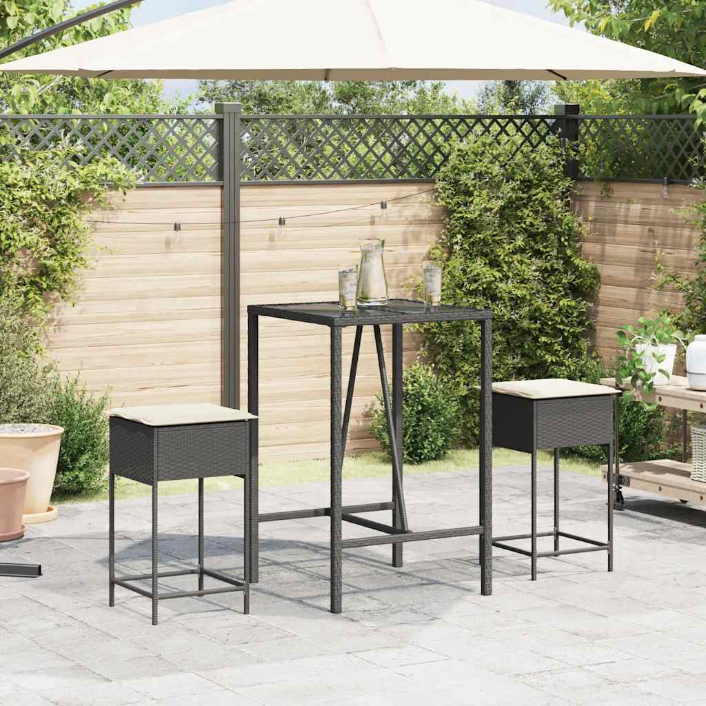 vidaXL Tuinbarkrukken met kussens 2 st poly rattan zwart