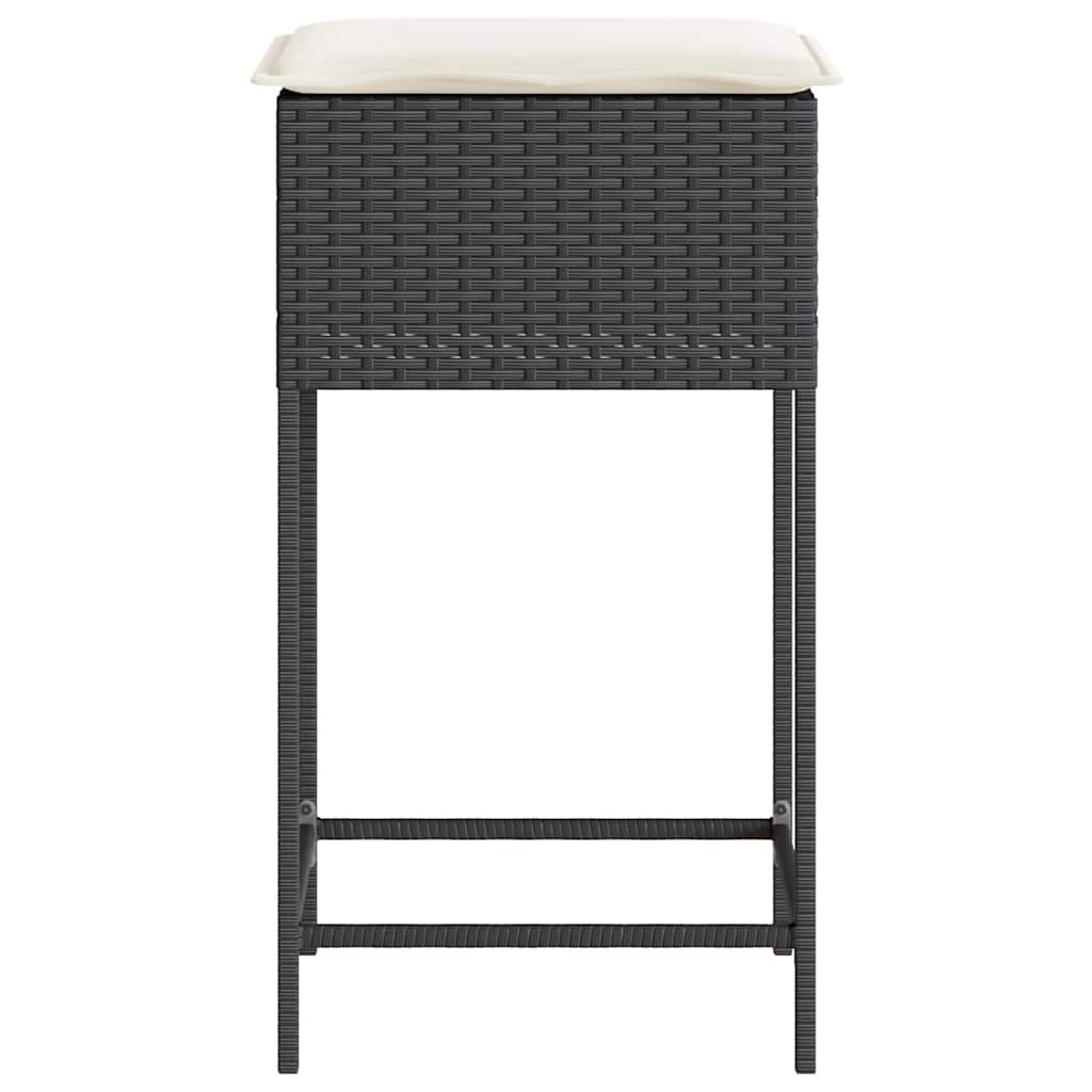 vidaXL Tuinbarkrukken met kussens 2 st poly rattan zwart