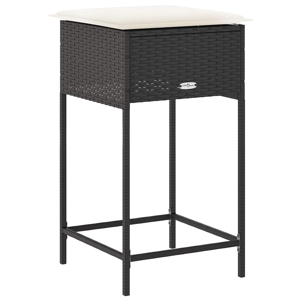 vidaXL Tuinbarkrukken met kussens 2 st poly rattan zwart