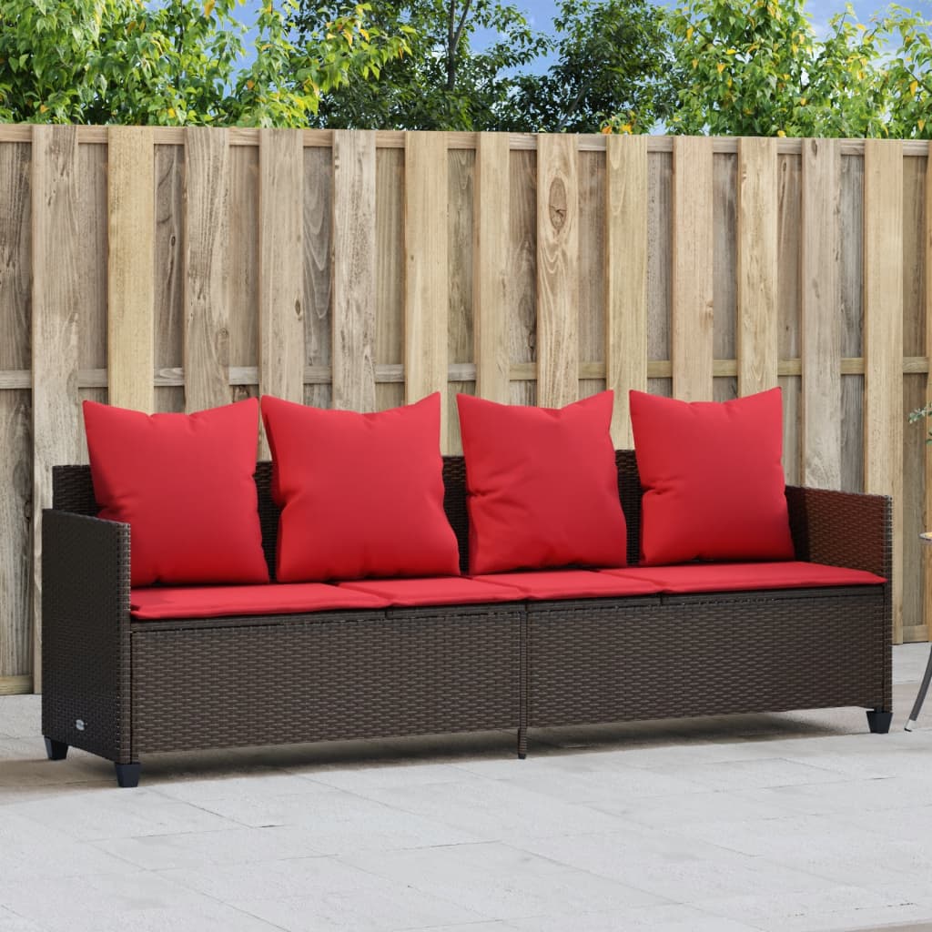 vidaXL Ligbed met kussens poly rattan bruin