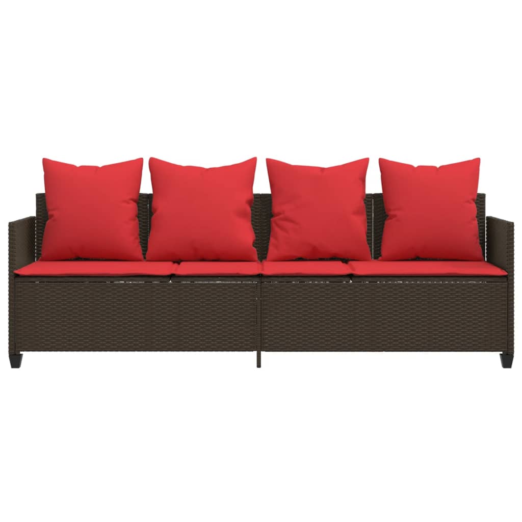 vidaXL Ligbed met kussens poly rattan bruin
