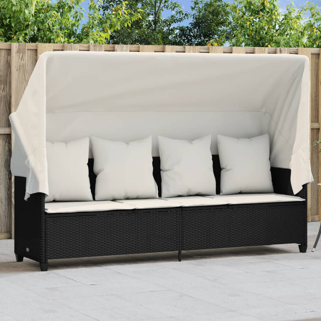 vidaXL Ligbed met kussens poly rattan zwart