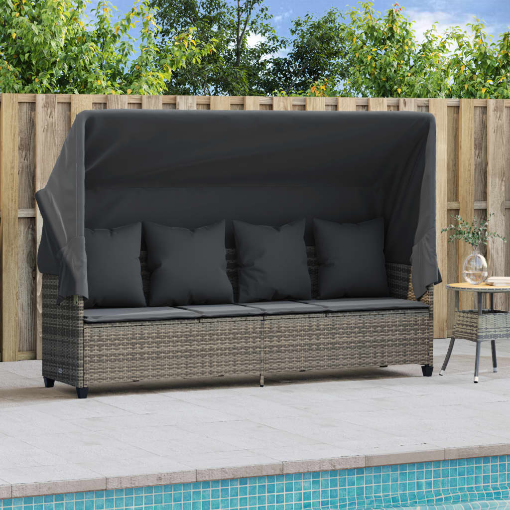 vidaXL Ligbed met kussens poly rattan zwart
