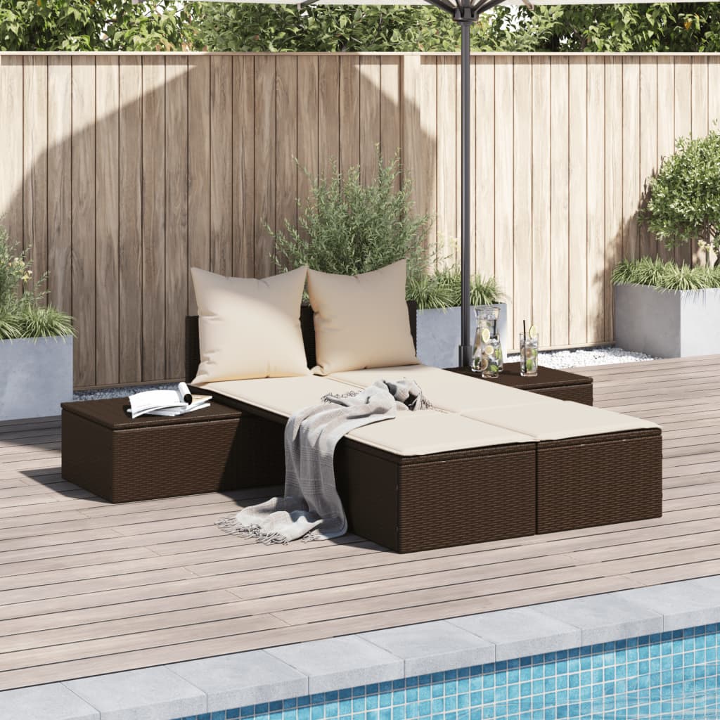 vidaXL Ligbed 2-persoons met kussens poly rattan zwart