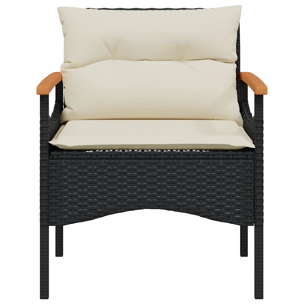 vidaXL 3-delige Loungeset met kussens poly rattan zwart