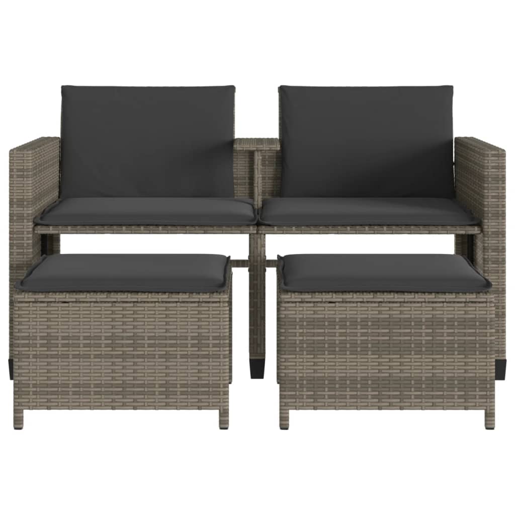 vidaXL Tuinbank 2-zits met tafel en voetenbanken poly rattan zwart