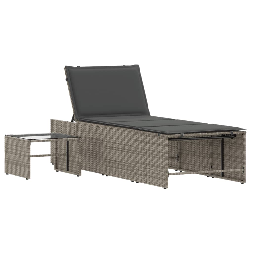 vidaXL Modular Daybed Set 2 Pieces with Table Black Poly Rattan