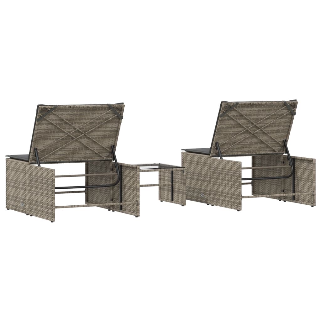 vidaXL Modular Daybed Set 2 Pieces with Table Black Poly Rattan