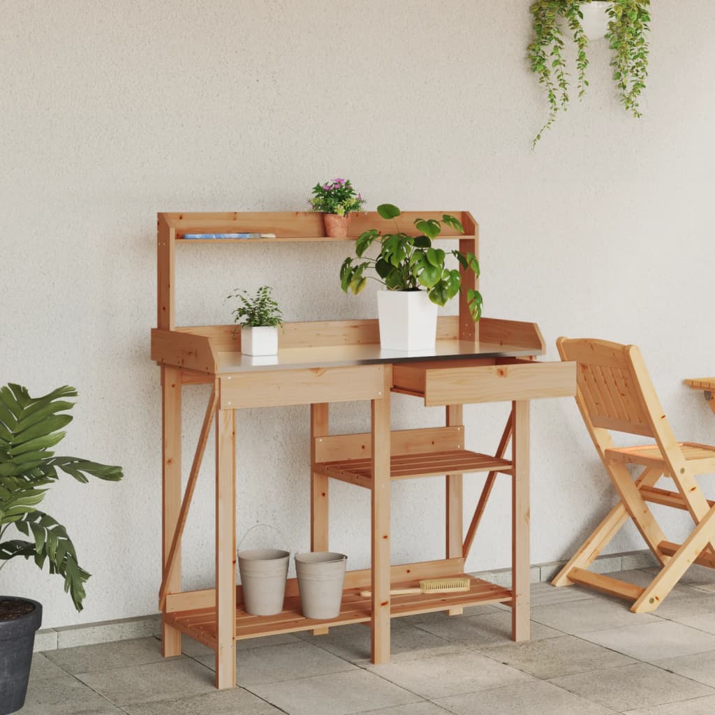 vidaXL Potting Bench with Shelves Solid Pinewood