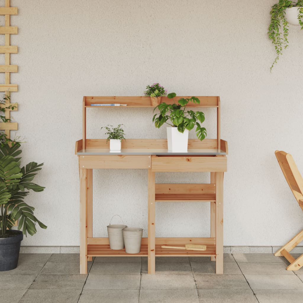 vidaXL Potting Bench with Shelves Solid Pinewood