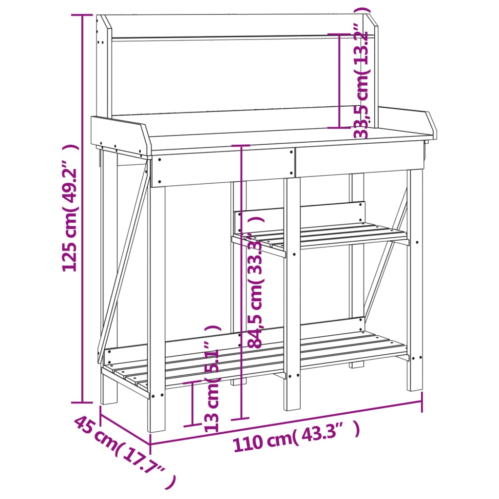 vidaXL Potting Bench with Shelves Solid Pinewood