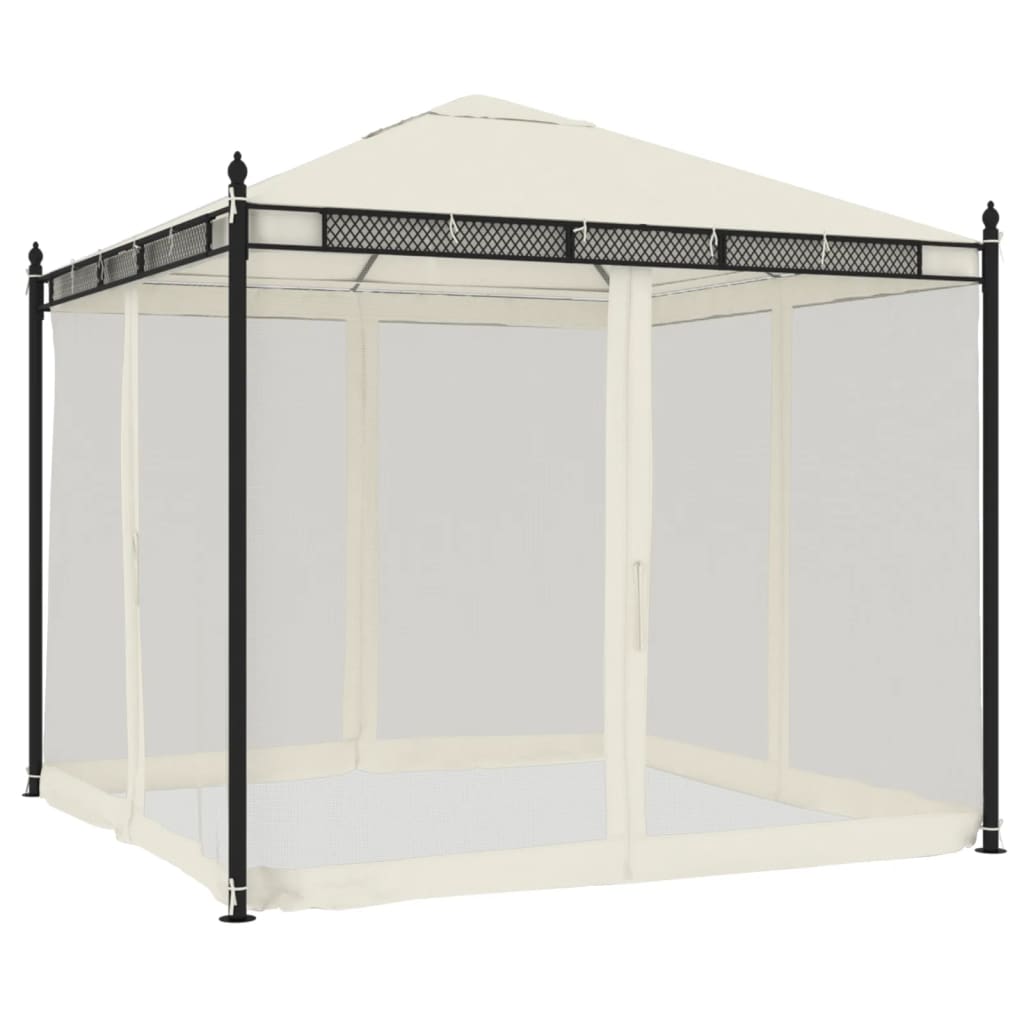 vidaXL Gazebo with Mesh Sidewalls 2.93x2.93 m Steel Cream