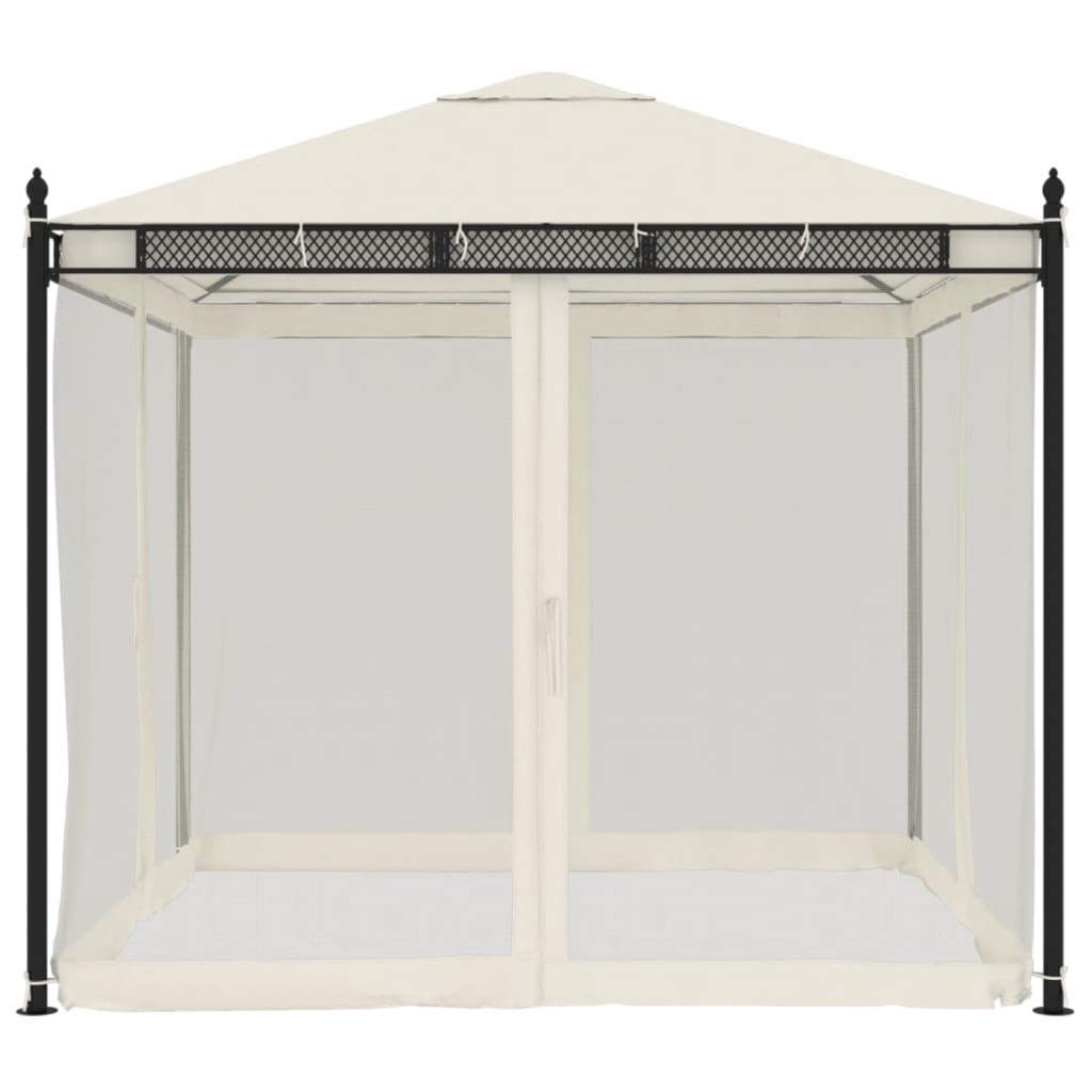 vidaXL Gazebo with Mesh Sidewalls 2.93x2.93 m Steel Cream