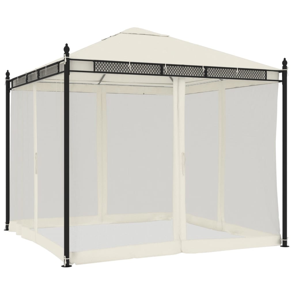 vidaXL Gazebo with Mesh Sidewalls 2.93x2.93 m Steel Cream