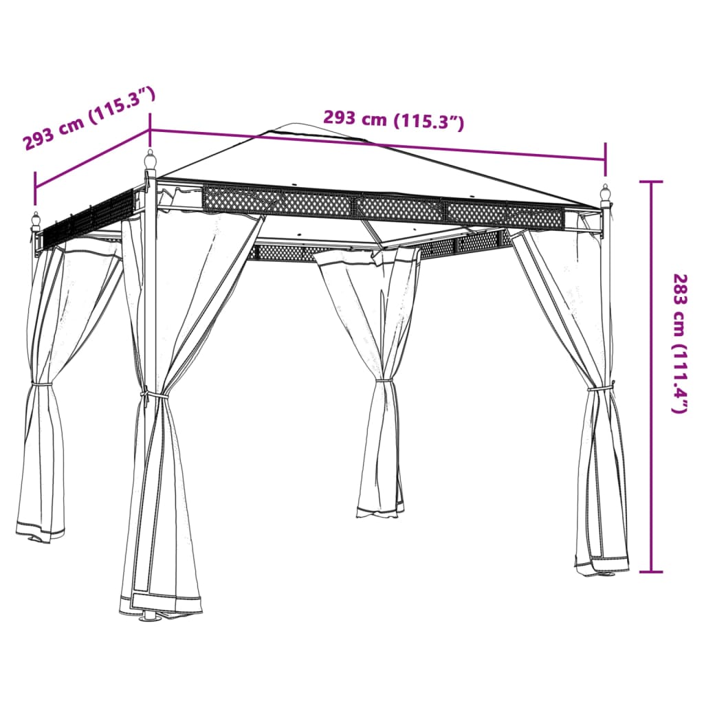 vidaXL Gazebo with Mesh Sidewalls 2.93x2.93 m Steel Cream