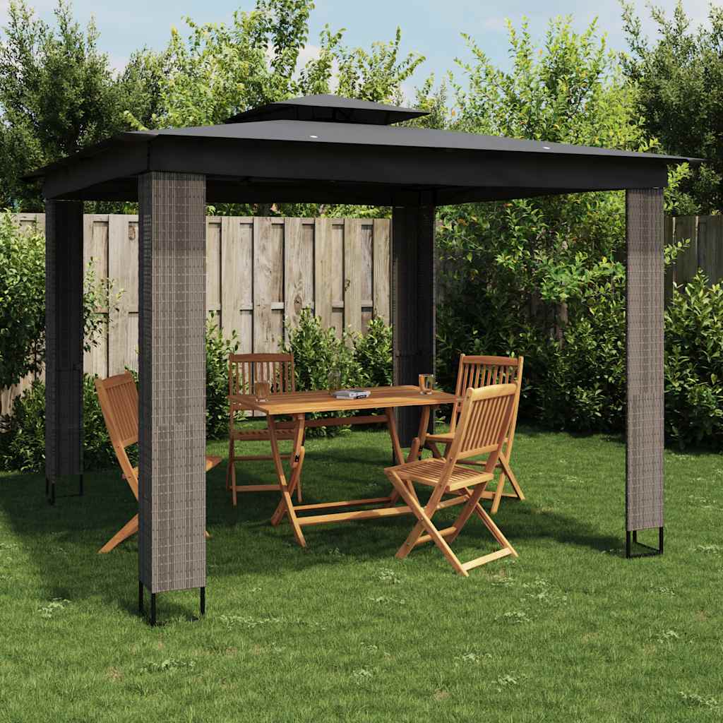 vidaXL Prieel met dubbel dak 2,94x2,94 m staal crèmekleurig