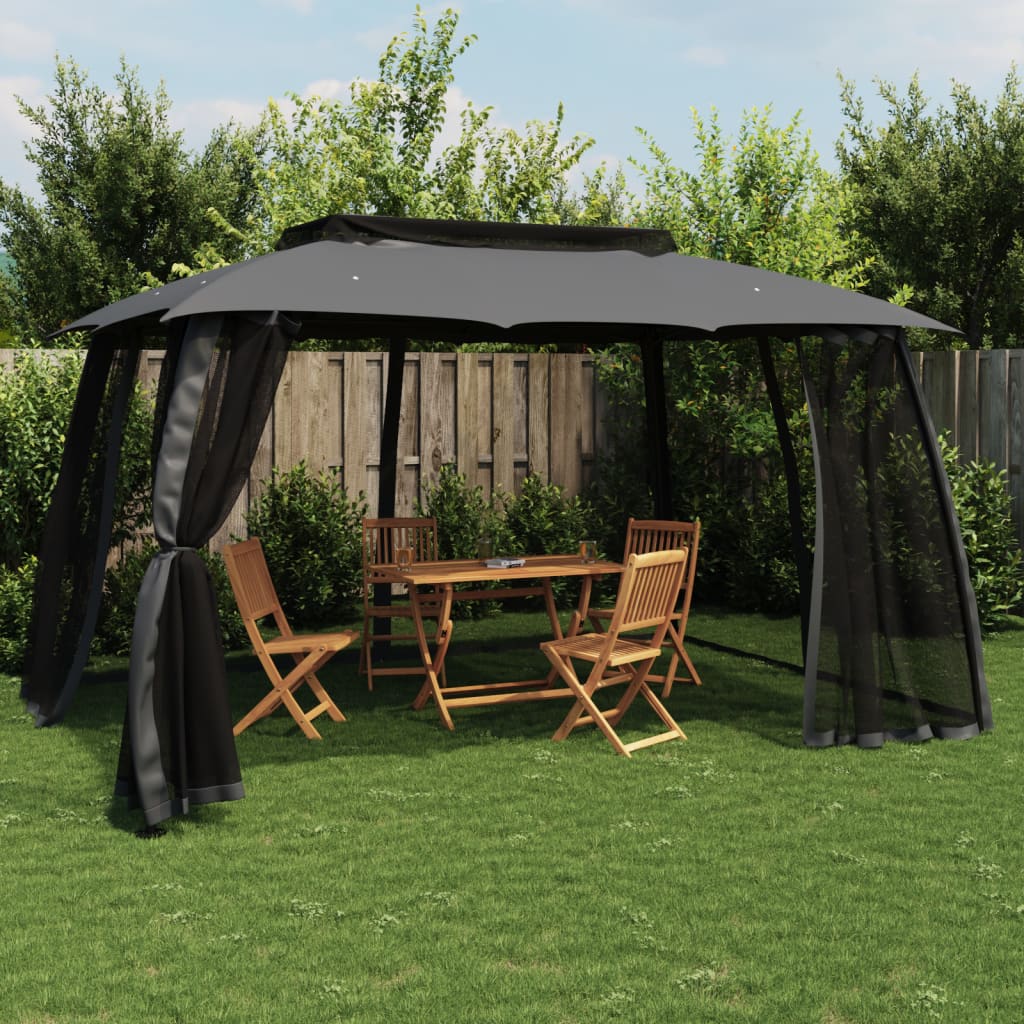 vidaXL Gazebo mesh side walls and double roof 2.93x2.93 m steel cream
