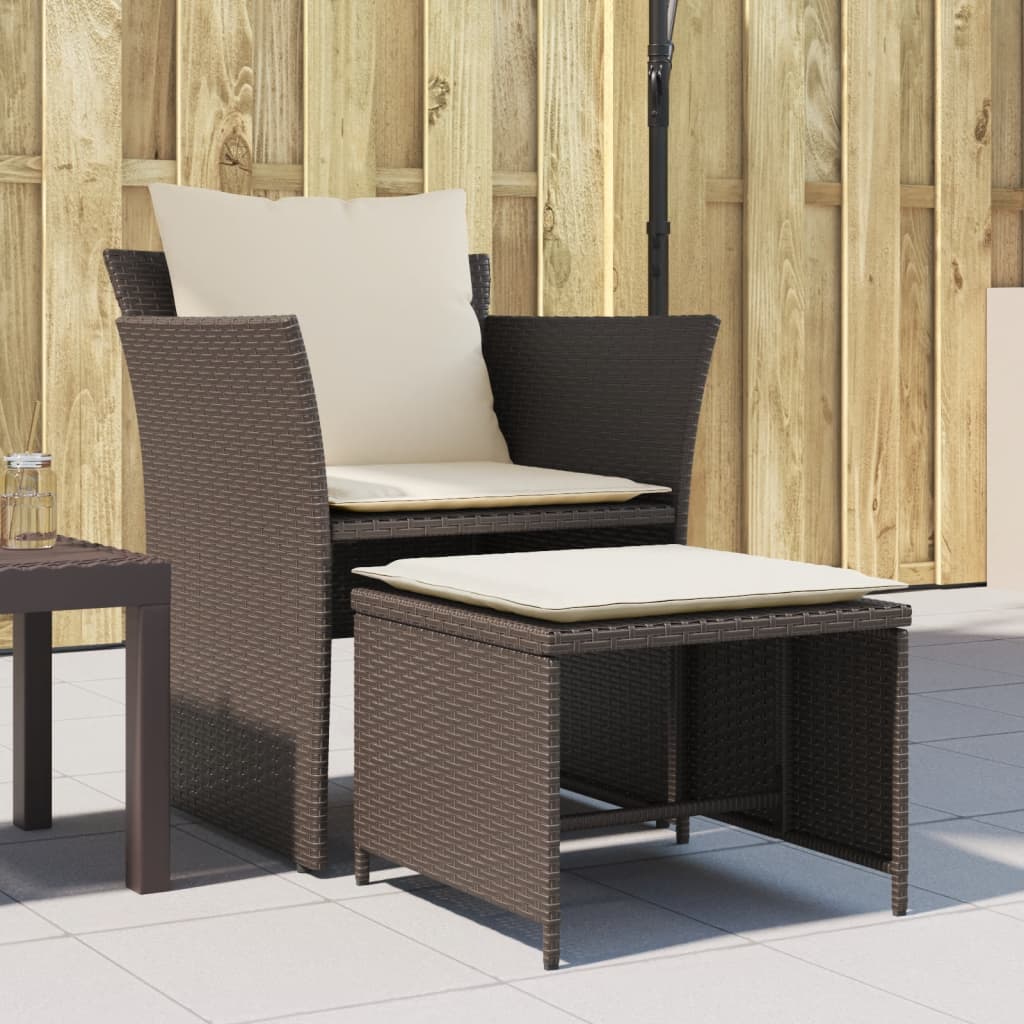 vidaXL Tuinstoel met voetenbank poly rattan zwart