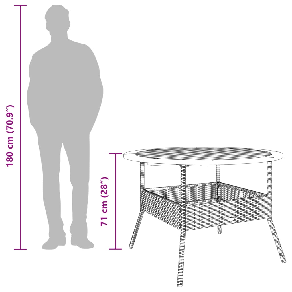 vidaXL Garden Table with Acacia Wood Top Ø110x71 cm Poly Rattan Black