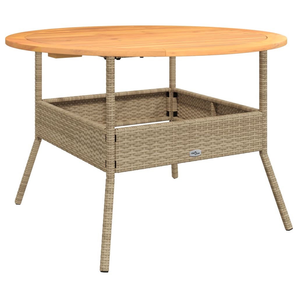 vidaXL Garden Table with Acacia Wood Top Ø110x71 cm Poly Rattan Black