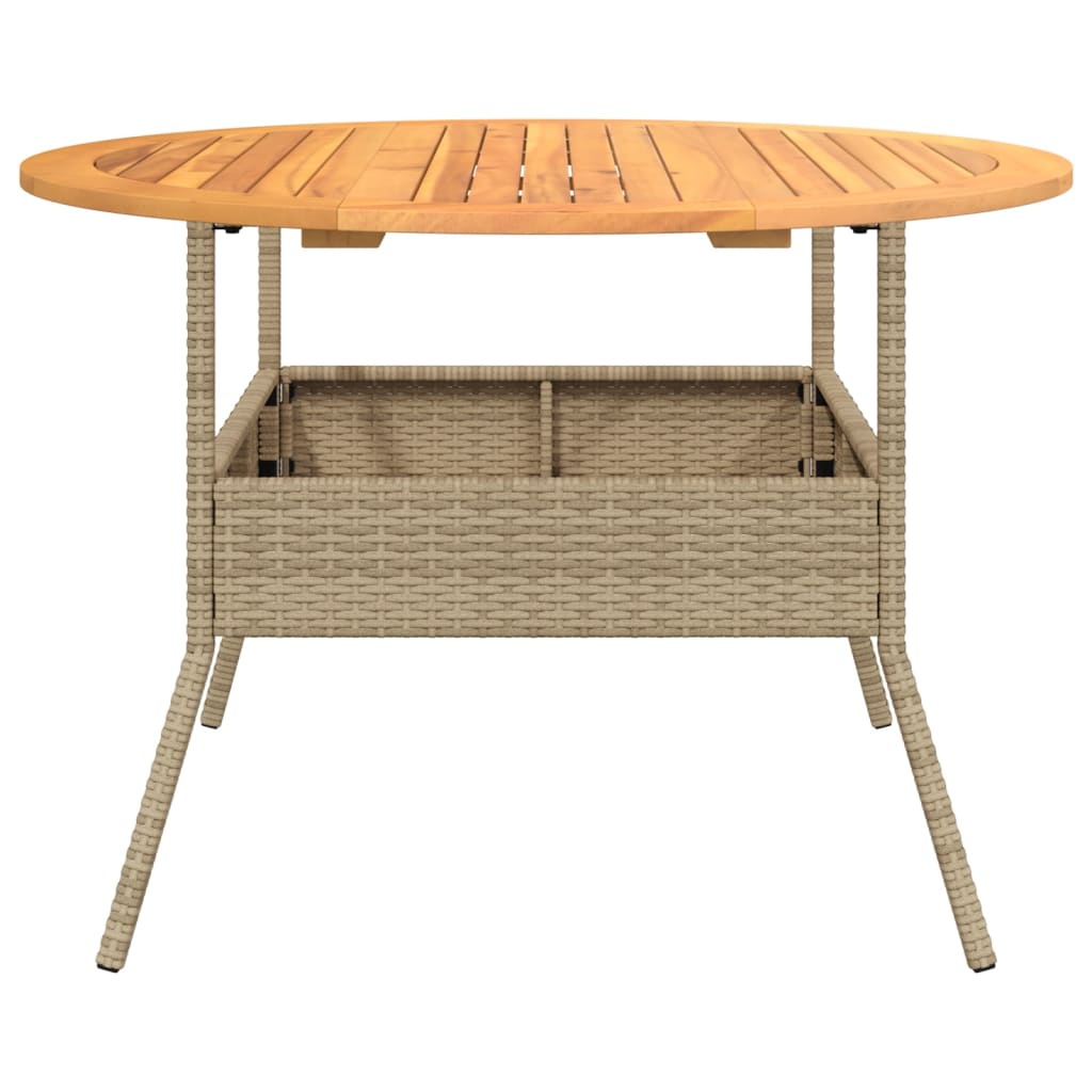 vidaXL Garden Table with Acacia Wood Top Ø110x71 cm Poly Rattan Black