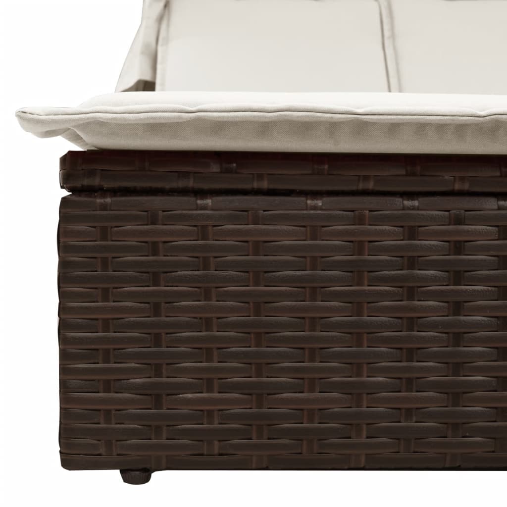 vidaXL Ligbed 2-persoons met luifel en kussens poly rattan zwart