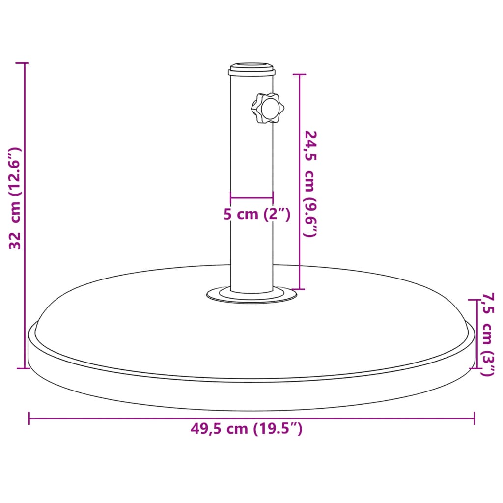 vidaXL Parasol Base for Poles Ø32/35/38 mm 25 kg Round