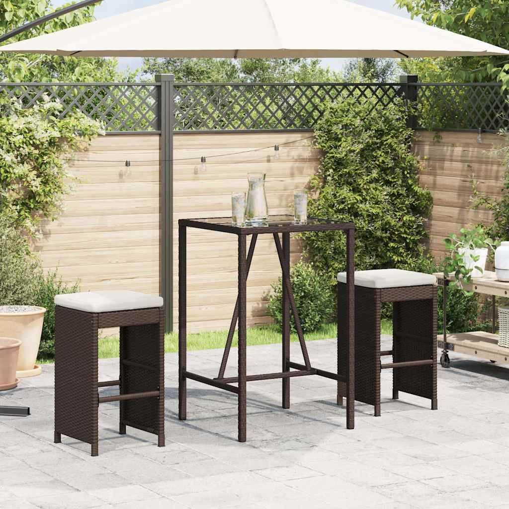 vidaXL Tuinbarkrukken 2 st met kussens poly rattan bruin