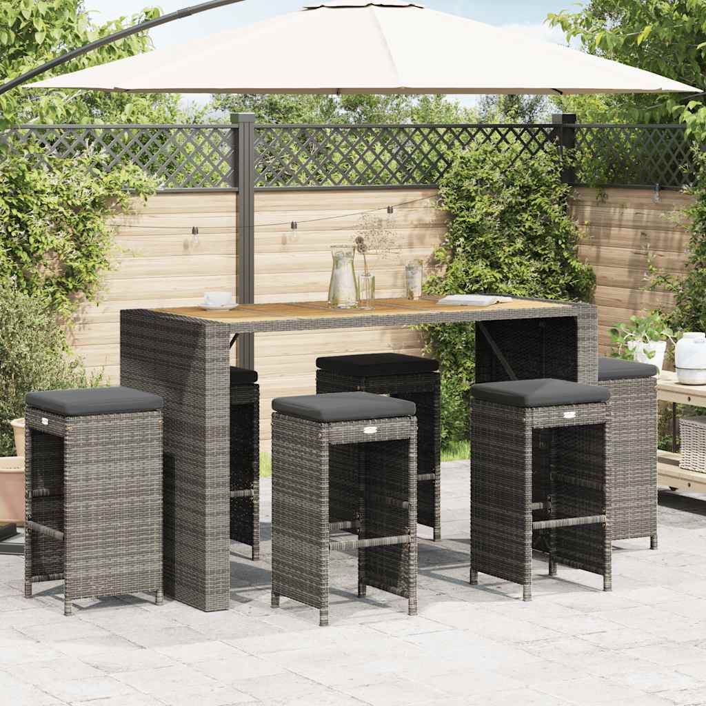 vidaXL Tuinbarkrukken 2 st met kussens poly rattan bruin