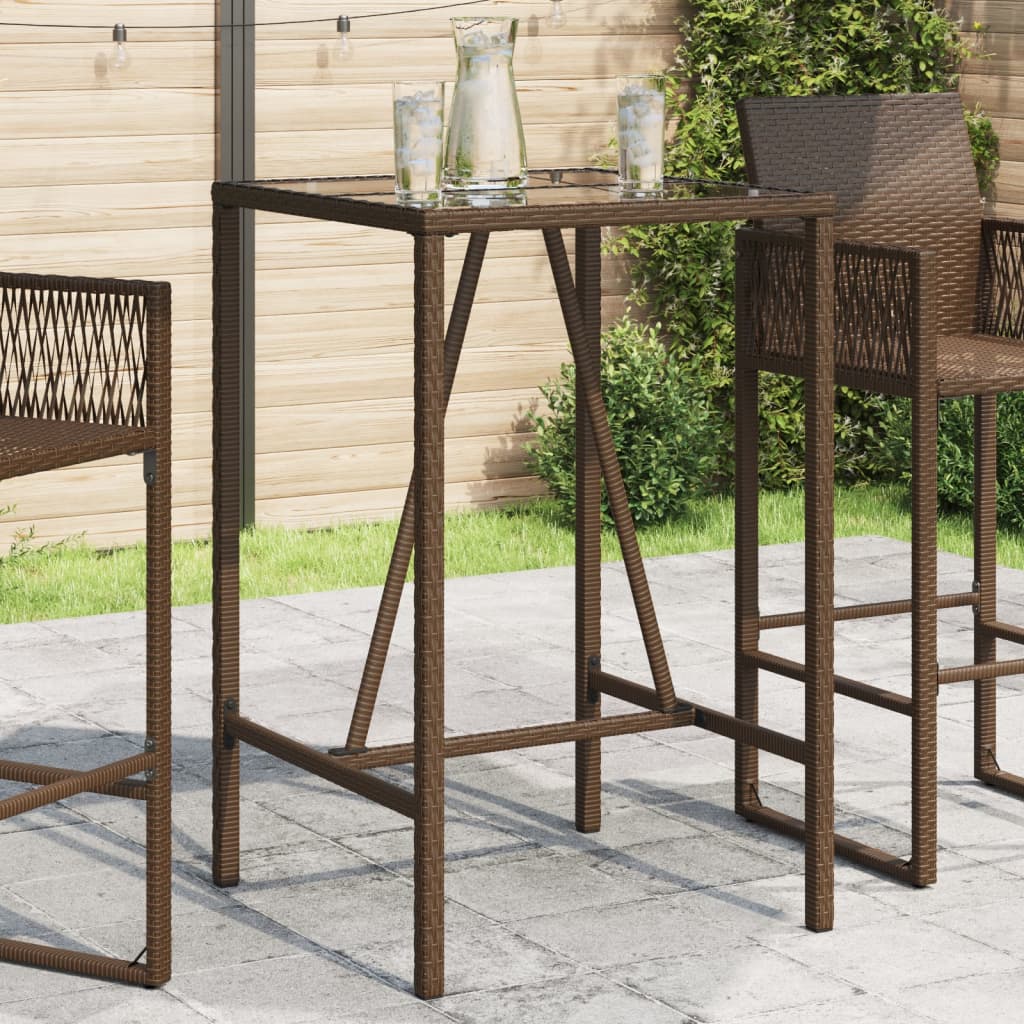 vidaXL Bartafel met glazen blad 70x70x110 cm poly rattan zwart