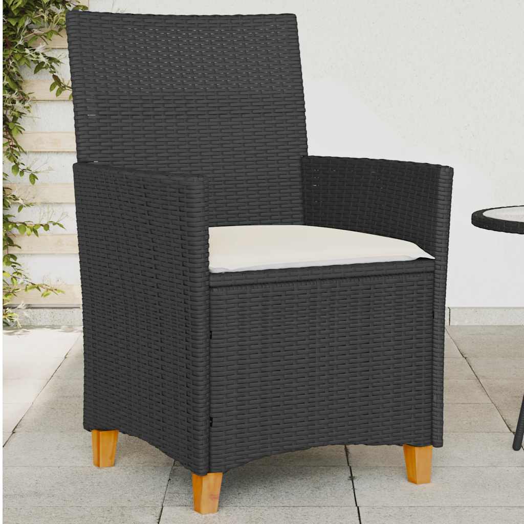 vidaXL Tuinstoelen 2 st met kussens poly rattan en massief hout zwart