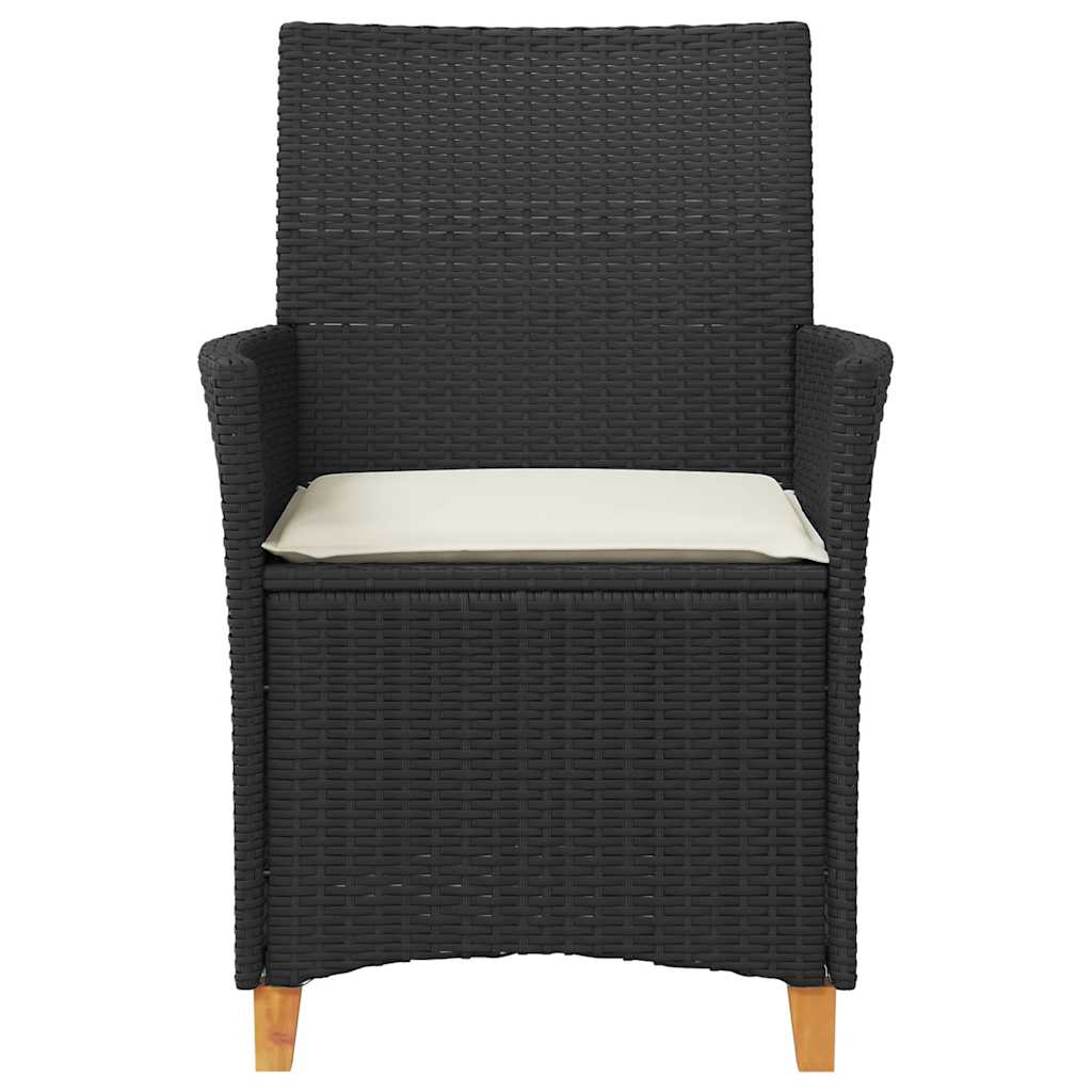 vidaXL Tuinstoelen 2 st met kussens poly rattan en massief hout zwart
