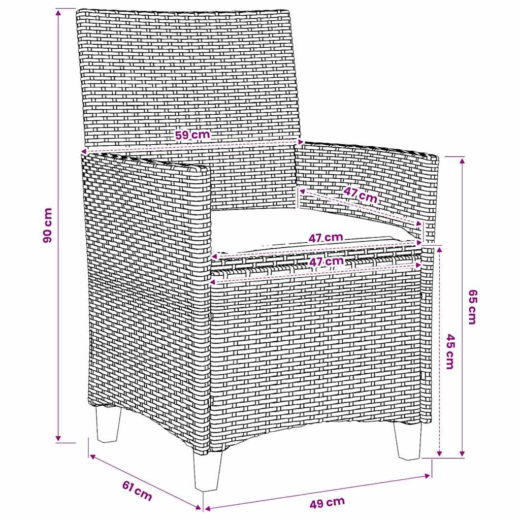 vidaXL Tuinstoelen 2 st met kussens poly rattan en massief hout zwart