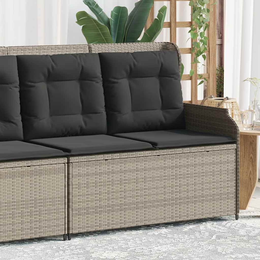 vidaXL Tuinbankje verstelbaar met kussens poly rattan zwart