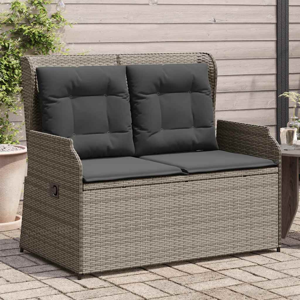 vidaXL Tuinbankje verstelbaar met kussens poly rattan zwart