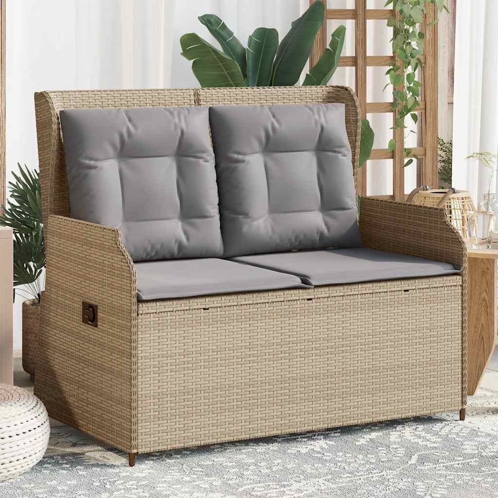 vidaXL Tuinbankje verstelbaar met kussens poly rattan zwart