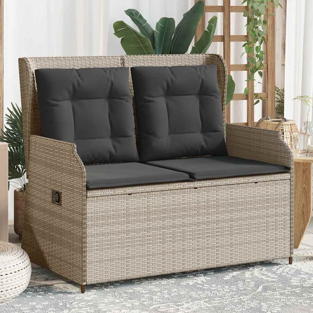 vidaXL Tuinbankje verstelbaar met kussens poly rattan zwart