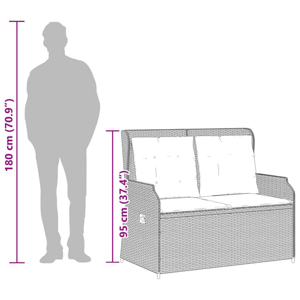 vidaXL Ligbank voor in de tuin met kussens bruin poly rattan