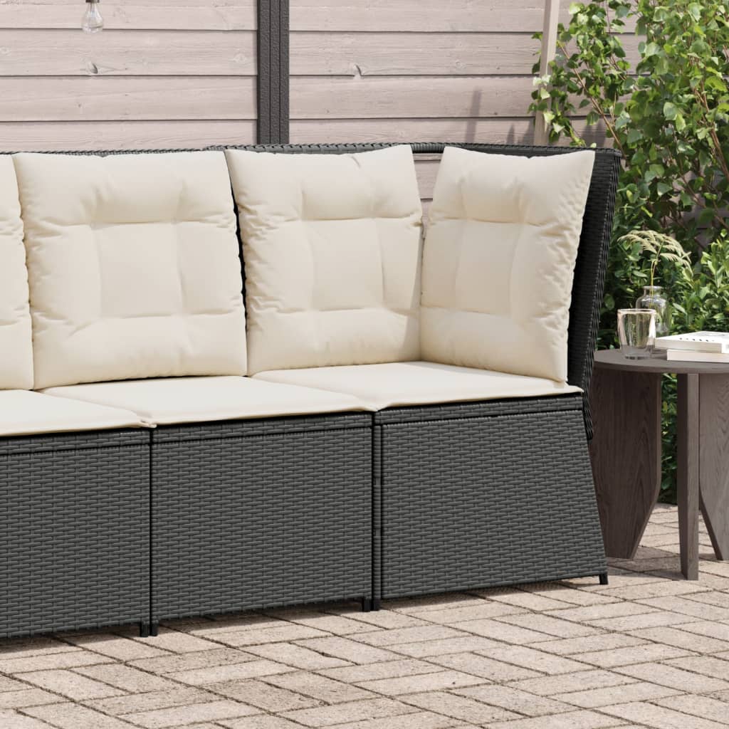 vidaXL Tuinbankje verstelbaar met kussens poly rattan zwart