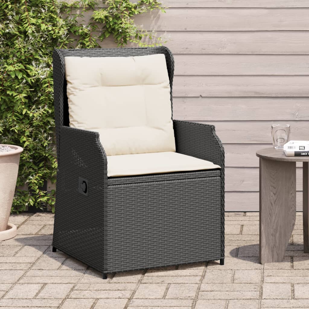 vidaXL Tuinbankje verstelbaar met kussens poly rattan zwart