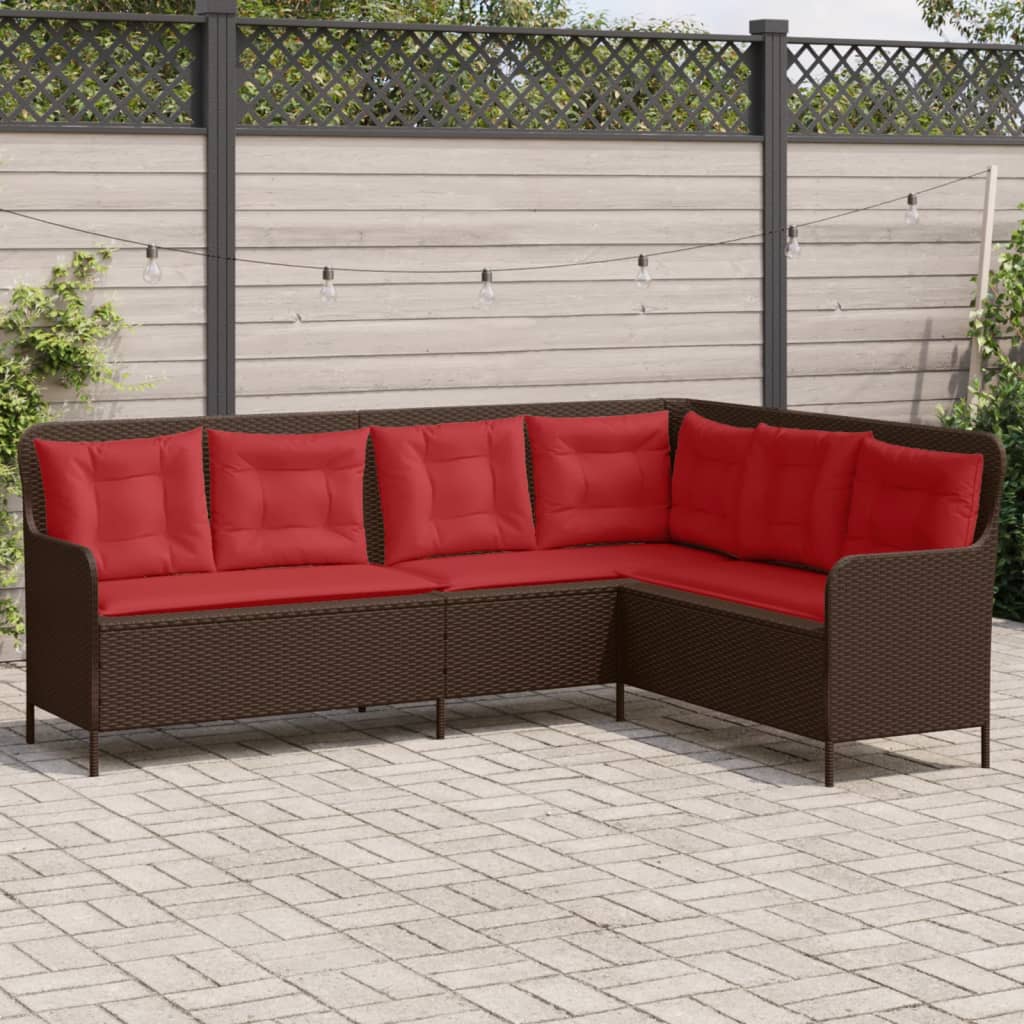 vidaXL Tuinbank met kussens L-vormig bruin poly rattan