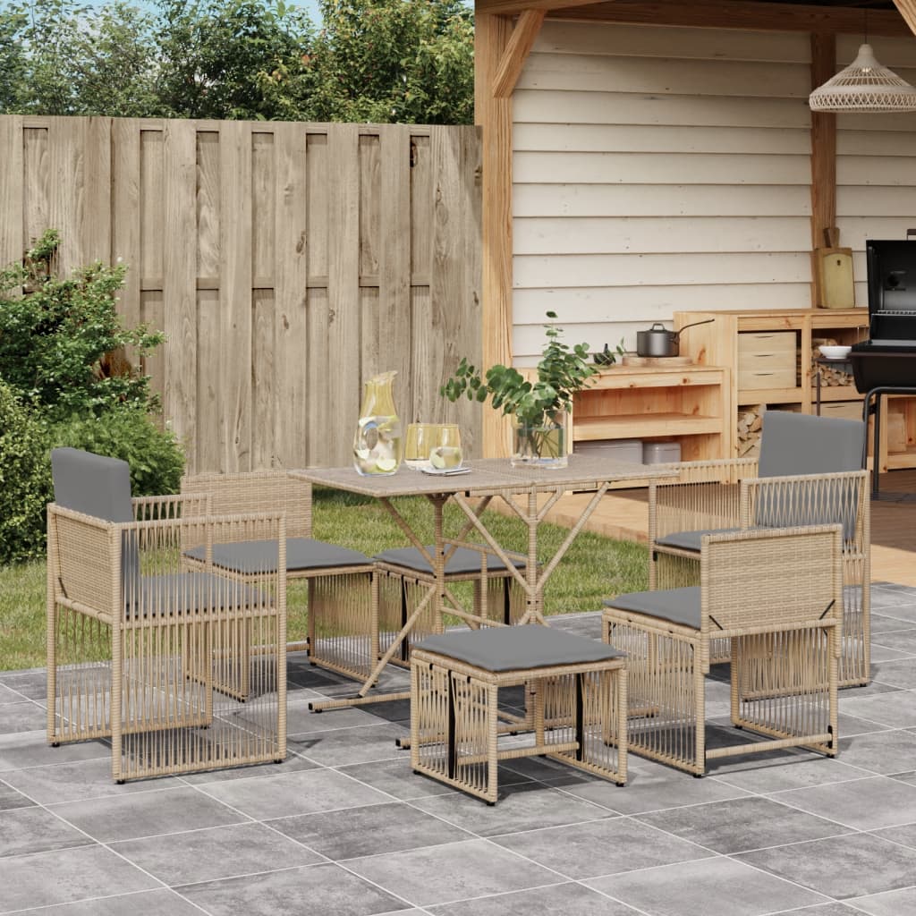 vidaXL 7-delige Tuinset met kussens poly rattan zwart