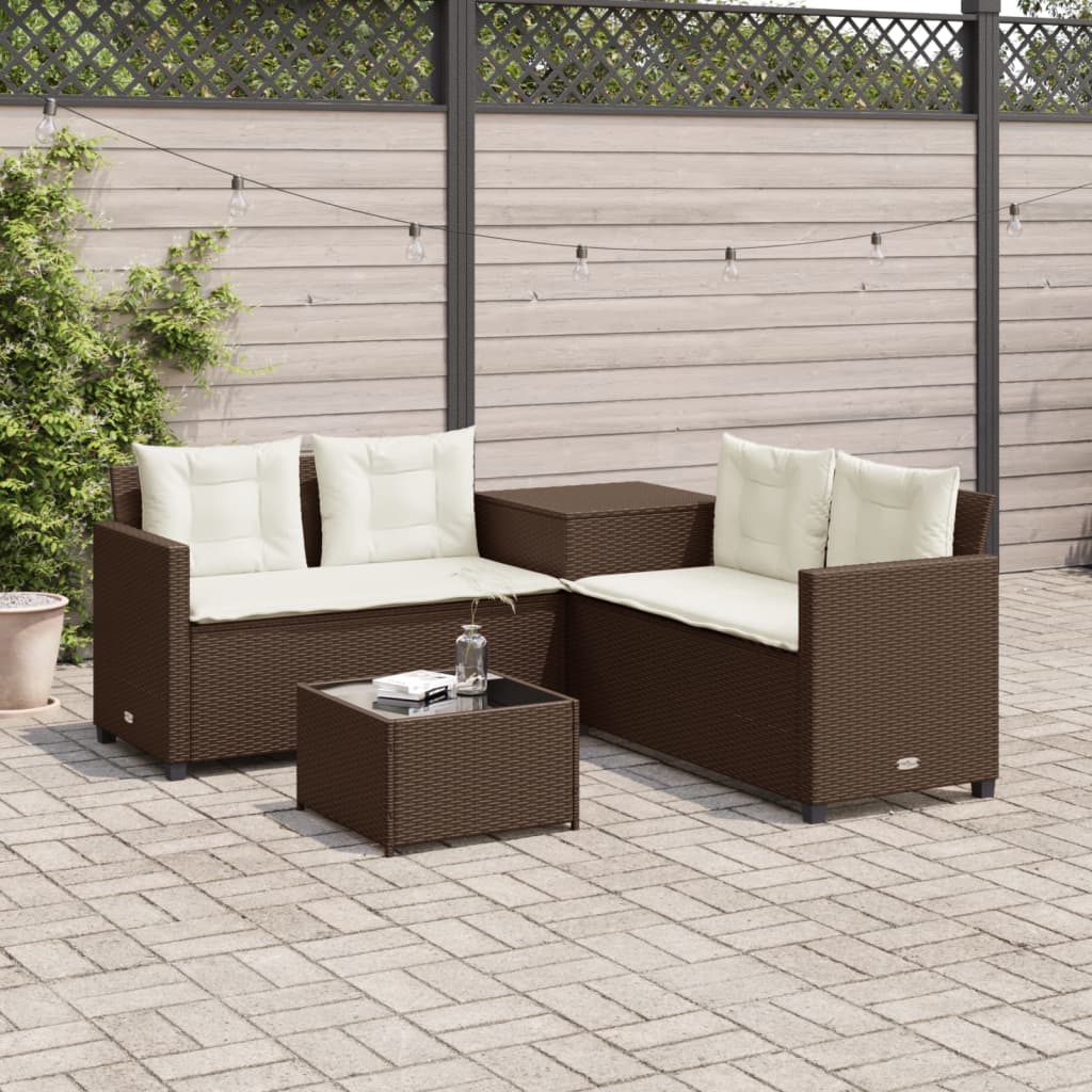 vidaXL L-Shaped Poly Rattan Garden Sofa with Table and Cushions Black