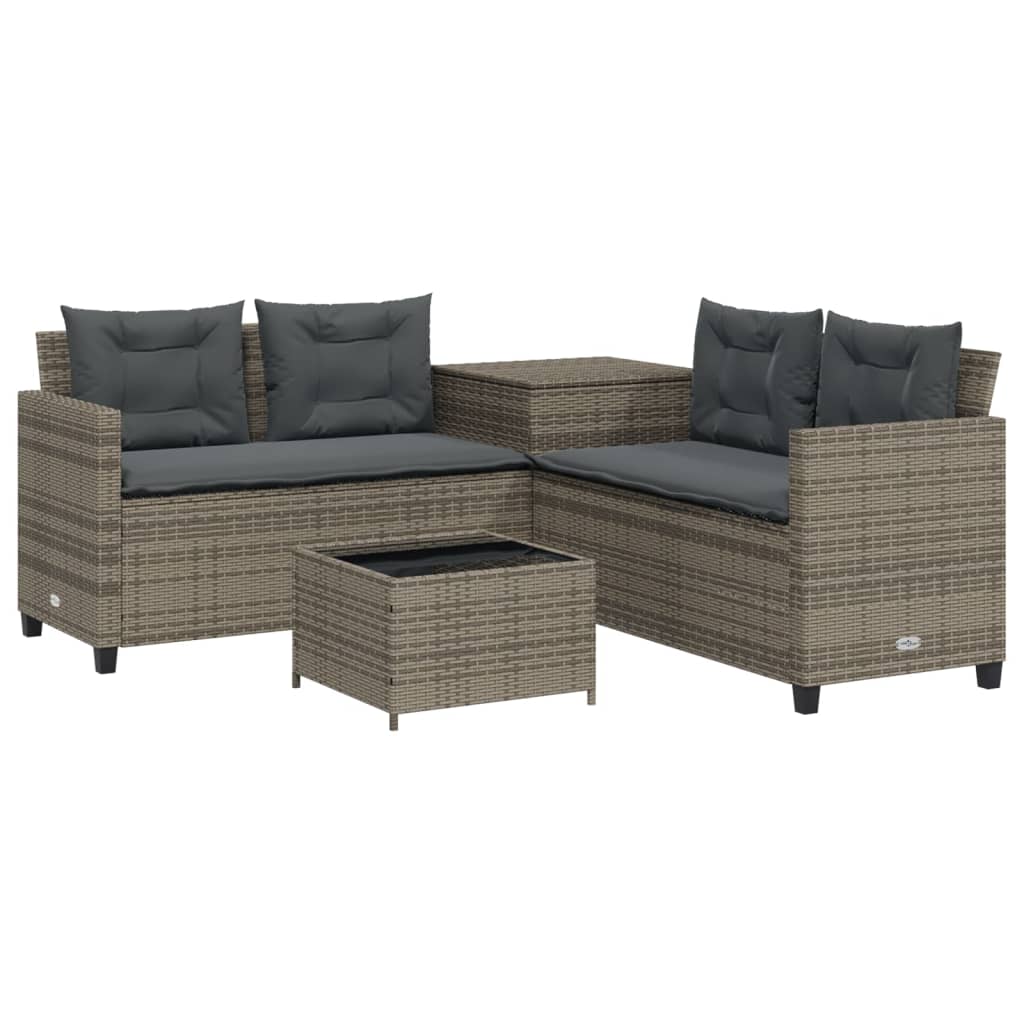 vidaXL L-Shaped Poly Rattan Garden Sofa with Table and Cushions Black