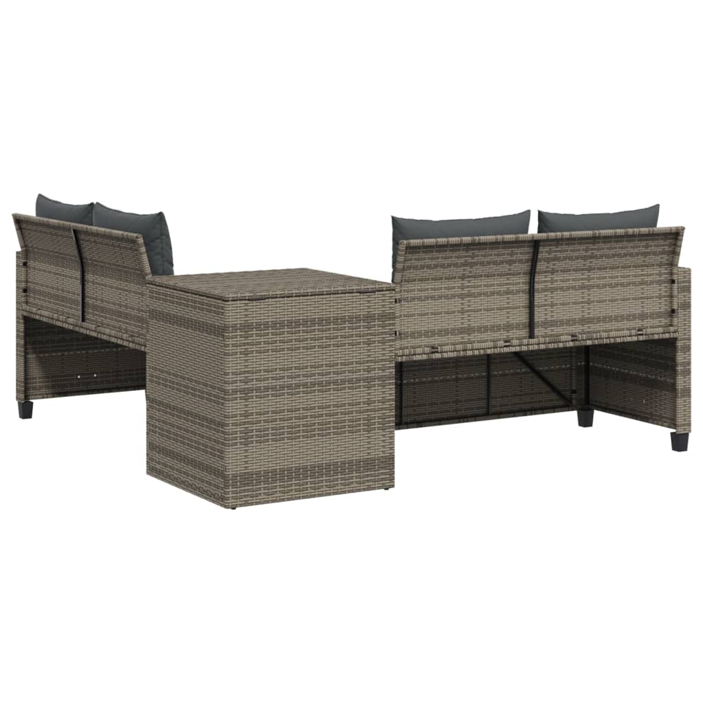 vidaXL L-Shaped Poly Rattan Garden Sofa with Table and Cushions Black