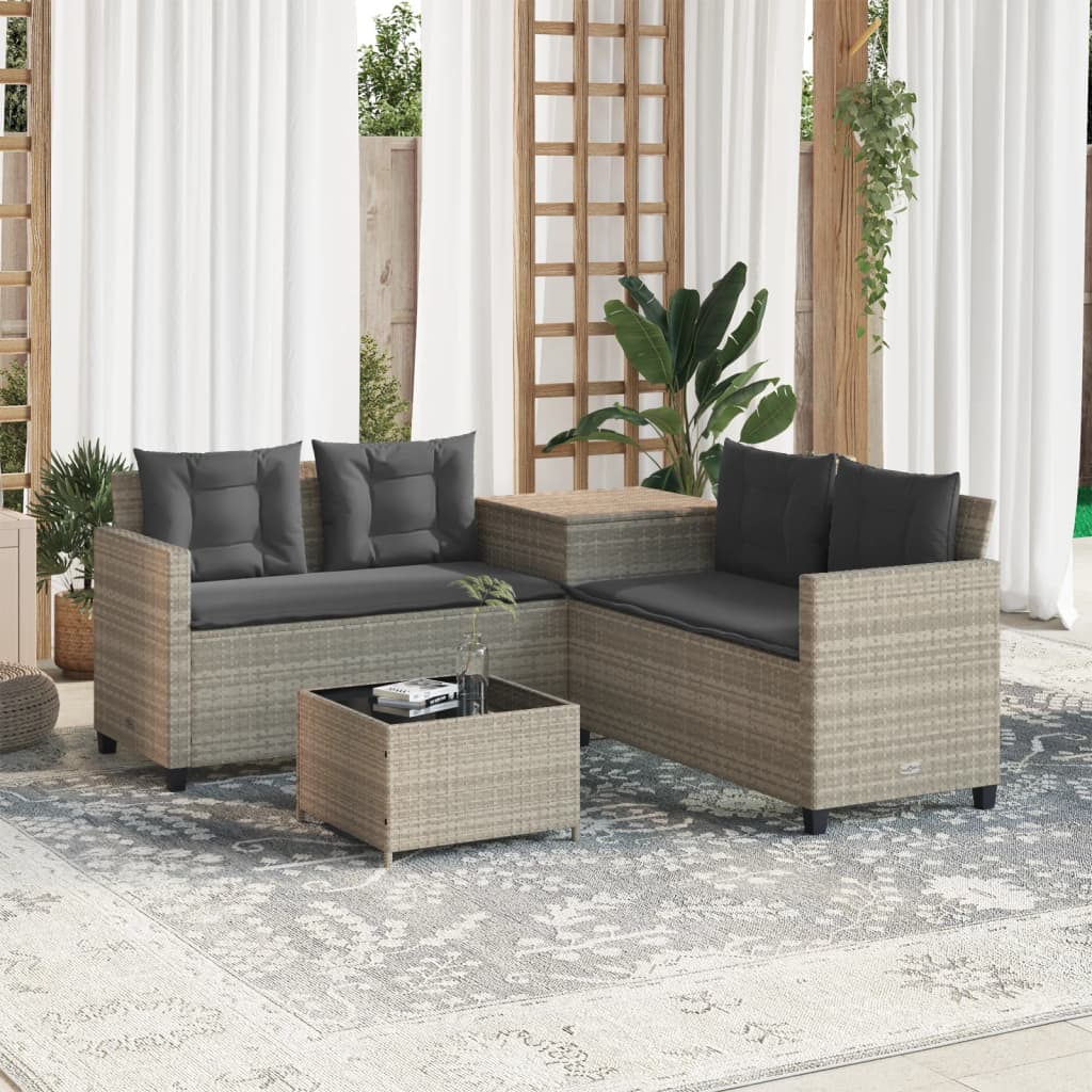 vidaXL L-Shaped Poly Rattan Garden Sofa with Table and Cushions Black